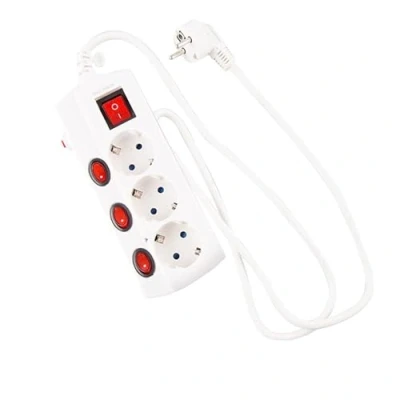 Imagen de Regleta Blanca de 3 enchufes con Interruptor Individual, protección contra sobretensiones, retráctil, 1,5 m, Infantil