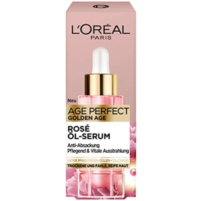 Imagen de L&#039;Oréal Paris Sérum de aceite rosa para mujeres: un color piel rosado natural y brillo fresco con células peonía, calcio vitamina B3, Age Perfect Golden Age1 x 30 ml