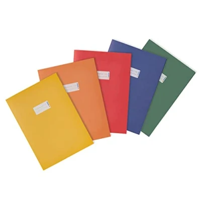 Imagen de HERMA 20229 fundas de papel A4 surtido, 5 unidades, para cuadernos con campo rotulación reciclado fuerte y colores ricos, juego escolares,