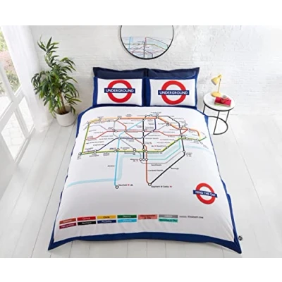 Imagen de Underground Homespace Direct de Londres Metro Tubo Funda edredón y Fundas Almohada Juego Cama King, Color Blanco