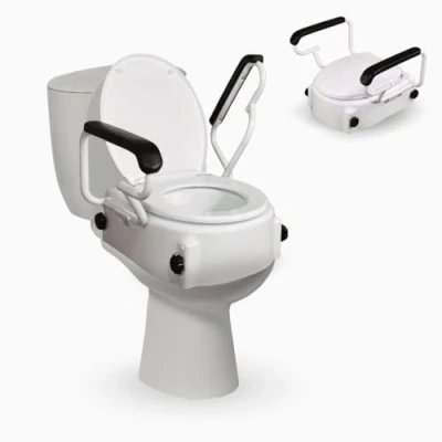 Imagen de Mobiclinic®, Elevador WC para adultos con reposabrazos, Tajo, 19 cm, Marca española, ancianos, Tapa y Reposabrazos abatibles, de inodoro, Regulable, Inclinable, Blanco