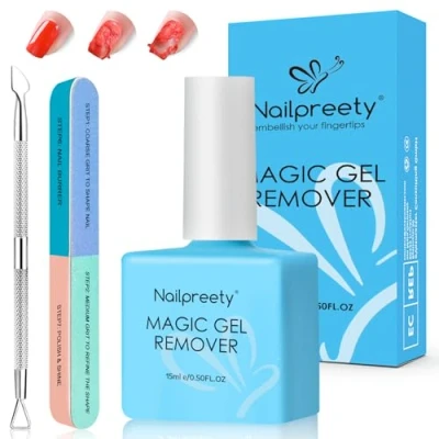 Imagen de Quitaesmalte Gel 15ml con Empujador de Cutícula y Lima Uñas, Removedor Esmalte Semipermanente, Permanentes para No Daña las Uñas