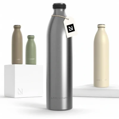 Imagen de Lars NYSØM Botella de Acero Inoxidable aislada 1,5l Agua 1,5 litro a Prueba Fugas para Deportes, Bicicleta, Perro, (Stainless Steel, XL 1500ml)