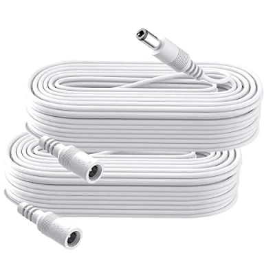 Imagen de Paquete de 2 Cables Extensión Alimentación CC 5 m, Enchufe 5,5 mm x 2,1 mm, V, 6 9 12 24 para Cámaras Seguridad, Router, Impresora, tira LED, Blanco