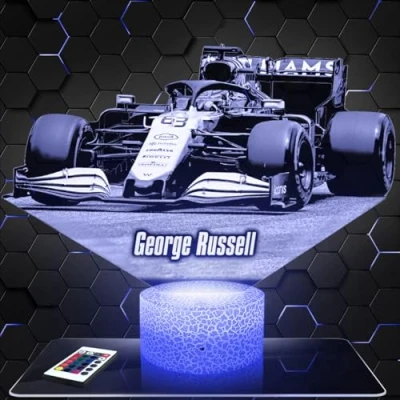 Imagen de lámpara de mesilla noche, luz nocturna táctil fórmula 1 G.Russell F1 LED ilusión 3D, idea regalo para niños y niñas, Navidad, noche o adultos.
