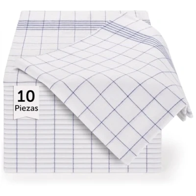 Imagen de Blumtal paños de cocina algodon 50x70cm en juego 10 trapos 100% para secar súper absorbentes kitchen towels azules a cuadros