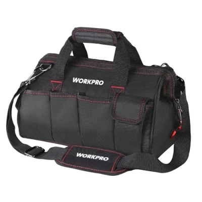 Imagen de WORKPRO W081021A bolsa de herramientas, almacenamiento boca ancha multiusos, 14 pulgadas, azul, negro