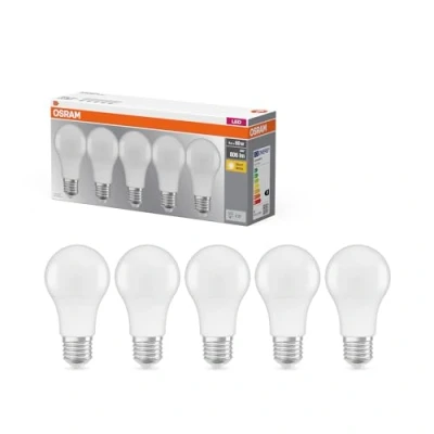Imagen de Osram Lámpara LED Base Classic A, casquillo E27, Blanco cálido, 2700 K, 8, 50 W, recambio para bombillas de 60 W 5 piezas