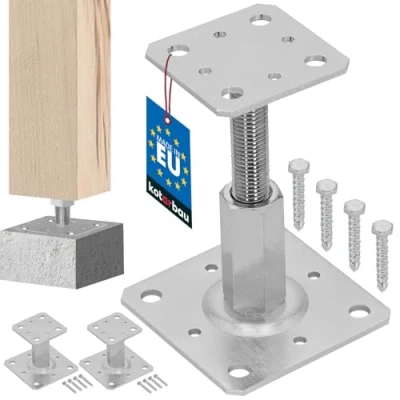 Imagen de KOTARBAU® Juego de 2 soportes para postes, 80 x mm, altura regulable 90 a 150 galvanizado, atornillar, base apoyo, suelo, hormigón,