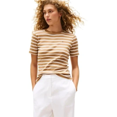Imagen de Tommy Hilfiger Slim Cody C nk SS Ww0ww40587 Camiseta, Marrón (Hickory/Ecru STP), XS para Mujer