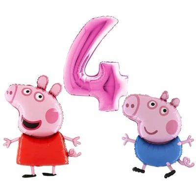 Imagen de TOYLAND® Peppa &amp; George Pig Foil Balloon Pack 2 Globos con Forma de Personaje 37&quot; y 1 Globo número 40&quot; Decoraciones para Fiestas Infantiles