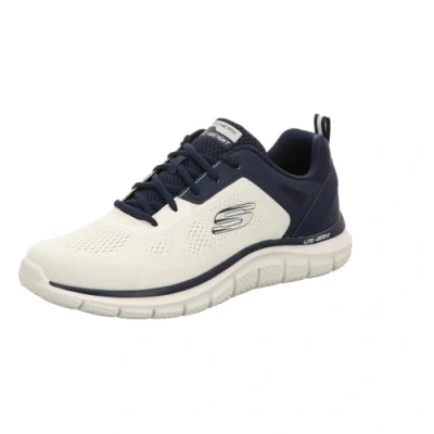 Imagen de Skechers Seguimiento Más Amplio, Zapatillas de Deporte Hombre, Malla Poliuretano Ingeniería Blanca Rota con Ribete Azul Marino, 45.5 EU