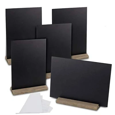 Imagen de Whaline 5 Piezas Mini Pizarra de Madera con 1 Tela Fibra, Pizarras Negras Pequeñas Doble Cara Soporte para Bodas, Cumpleaños, Bar y Decoración Eventos Fiesta (6 x 9 pulgadas)