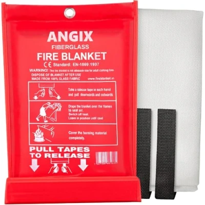 Imagen de ANGIX manta ignífuga de 1 m x m, funda suave grande, despliegue rápido con bucles, seguridad para el hogar, la cocina y oficina
