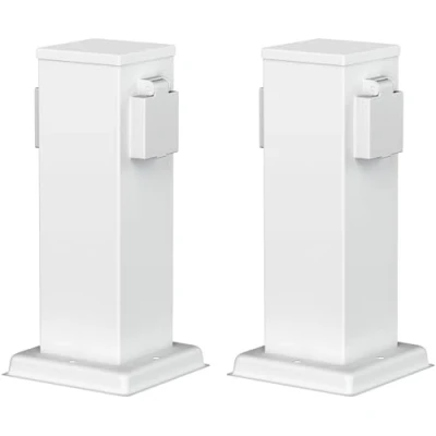 Imagen de ledscom.de 2 tomas de jardín columna POLLY para exterior, IP44, vías, acero inoxidable, blanco, cuadrada, 27 cm