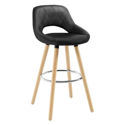 Imagen de WOLTU 1x Taburetes de Bar con Respaldo Sillas Cocina Juego 1 Altos Marco Madera Maciza Imitación Cuero Silla Diseño Negro BH111sz