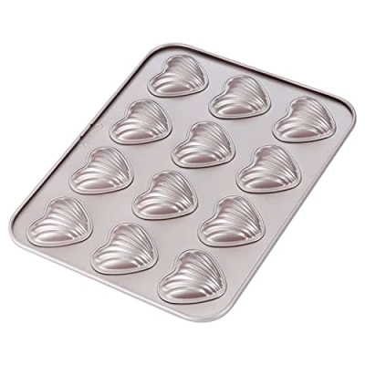 Imagen de CHEFMADE Molde de Madeleine para pastel, 12 cavidades antiadherente en forma corazón Shello Madeline Bakeware hornear el horno (oro champán)