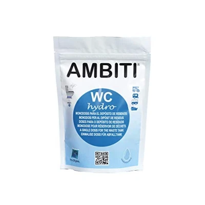 Imagen de Ambiti WC Hydro Monodosis Hidrosolubles para Depósito de Residuos Camping Cars Antibacteriano Eliminación Deshechos Orgánicos y Papel Higiénico Fragancia Piña Colada 15 Dosis 20Gr/Ud.