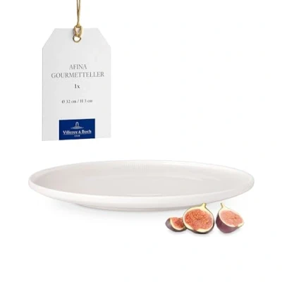 Imagen de Villeroy &amp; Boch plato gourmet Afina de porcelana premium, grande para servir, fabricado en Alemania, apto lavavajillas y microondas, apilable, blanco