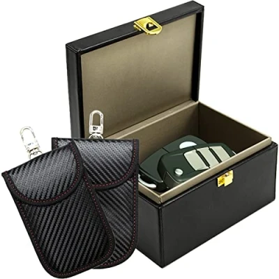 Imagen de Caja Faraday y 2 Bolsa para Movil Llave Coche,Bolsa Protector de Llavero, antirrobo Coche Entrada sin