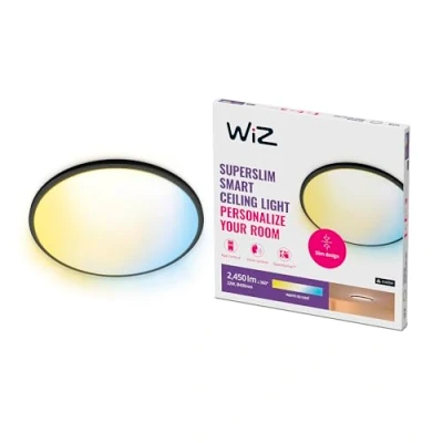 Imagen de WiZ Lámpara de techo Plafón negro Superslim 22 W Blanco regulable, Wi Fi, con tecnología SpaceSense y compatible Alexa Google Home [Clase eficiencia energética D]