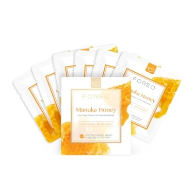 Imagen de FOREO UFO manuka Honey, mascarilla facial activa para piel cansada y apagada, pack de 6, antiedad, calmante, con miel alantoína, cruelty free, compatible todos los dispositivos