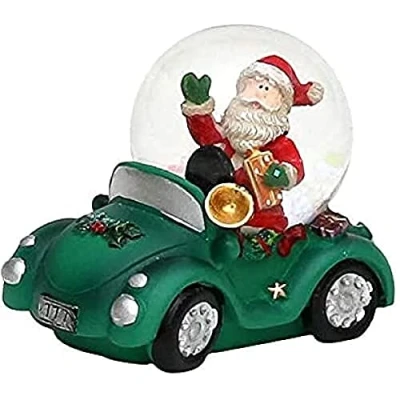 Imagen de Dekohelden24 Bola de Nieve para niños, diseño Cars en Verde con Papá Noel, tamaño la Bola: Aprox. 8 x 5,5 cm/diámetro 4,5 cm, Cristal.