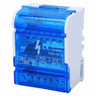 Imagen de Fafeicy caja de distribución terminales, conexiones monofásica 4 niveles en carril DIN, para ingeniería eléctrica, con cubierta transparente, 125 A 500 V