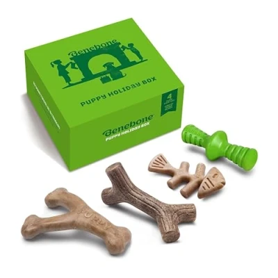 Imagen de Benebone Caja de Regalo Indestructible para Cachorros masticadores agresivos con Hueso Deseo, Espina Pescado, Palo y zaggler, rompe el aburrimiento Larga duración, sabores
