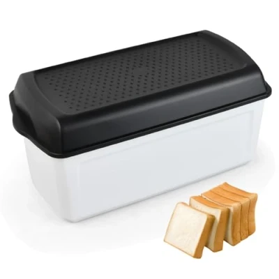 Imagen de Focenat Panera con Separador y Tapa para Pan, Paneras de Mesa, Caja Pan Grande, Bread Box Almacenamiento Bollería, Transpirable Fresco, sin BPA (33 x 17 15 cm)