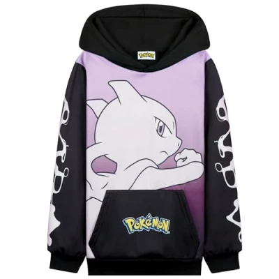 Imagen de Pokémon Sudaderas con Capucha para Niños, Cómoda Sudadera Niño Bolsillo Canguro (Negro/Rosa Mewtwo, 11 12 Years)
