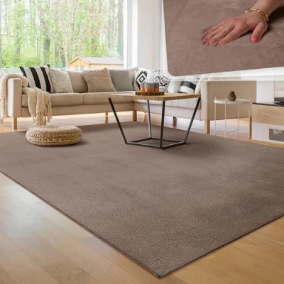 Imagen de Paco Home Alfombra Moderna y Suave para Salón a Pelo Corto Lavable Fluffy Uni Efecto Piel Intemporal Elegante Antideslizante Fácil de Limpiar, tamaño:120x170 cm, Color:Taupe