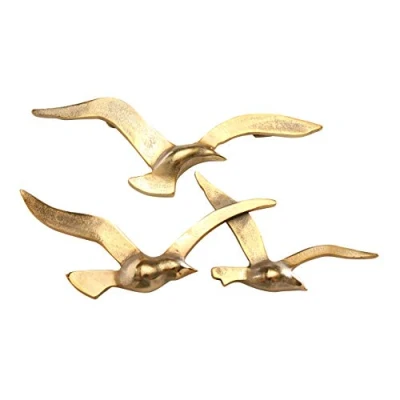 Imagen de Boltze Birdy 1011623 Decoración de pared metal con diseño marítimo para pasillo, salón, comedor, color dorado