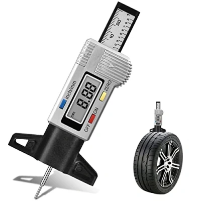 Imagen de Colexy Medidor De Profundidad Neumáticos Digital Calibre La Banda Rodadura con pantalla LCD portátil Desgaste 0 27 mm para coches furgonetas camiones y motocicleta, Plata