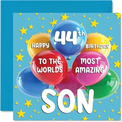 Imagen de Tarjeta de cumpleaños número 44 para hijo World&#039;s Most Amazing Son feliz mamá papá, 145 mm x mm, años edad y tarjetas felicitación