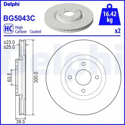 Imagen de DELPHI BG5043C Disco de freno 300 25 4 ventilado revestido sin procesar cojinete rueda, anillo sensor ABS FORD: Ecosport Mk2