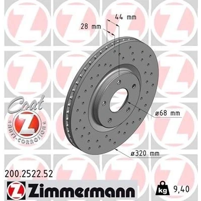 Imagen de ZIMMERMANN SPORT COAT Z 200.2522.52 Disco de freno 320 28 5/5 5 114 ventilación interna, perforado revestido NISSAN: Juke, Qashqai / Qashqai+2 I