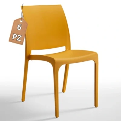 Imagen de Tomaino Silla de plástico cocina Juego 6 Sillas apilables con reposabrazos para exterior e interior jardín, salón, balcón o bar Amarilla