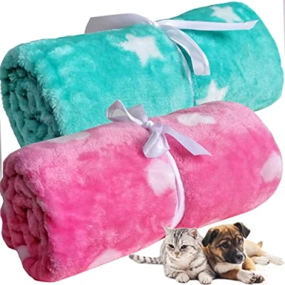 Imagen de LeerKing 2 Piezas Mantas para Perros Gatos Suaves Franela Mascotas Lavables Sofá y Cama Perro Verde &amp; Rojo 75X100cm