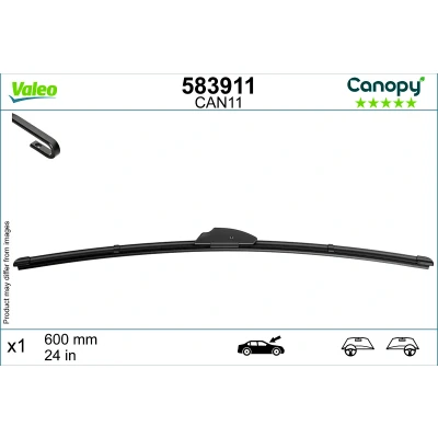 Imagen de limpiaparabrisas Valeo Canopy 583911 600mm Escobilla con hoja plana, Goma de &gt;80 % materiales sostenibles RENAULT: MEGANE 2