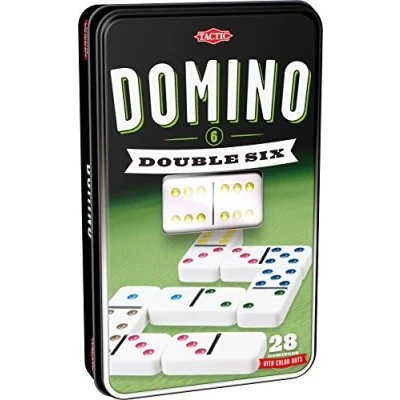 Imagen de Tactic 53913 Double 6 Learn, Popular Table Classic Game for Friends &amp; Family, 2+ Players, Coloured Dots Easy Play, Sturdy Storage Tin, Plastic Dominoes That Last, Age 7+, Mixed