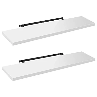 Imagen de WOLTU Estante de Pared Tablero Volato Juego 2 Flotante Libre CD DVD Libro Madera 120x22,9x3,8cm, Blanco, RG9484ws