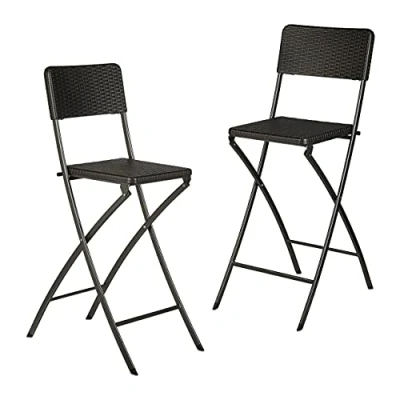 Imagen de relaxdays 2 Taburetes de Cocina Altos Plegables, Estilo Ratán, Banqueta Plástico y Metal, 115x44x63 cm, Negro