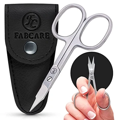 Imagen de FABCARE Tijeras para uñas con punta extra afilada incl. estuche y guía electrónica Innovador microdentado cutículas afiladas corta aptas zurdos