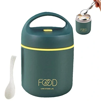 Imagen de Waaka Termos para Acero Inoxidable, Termo Almuerzo Inoxidable con Aislamiento Al Vacío Doble Pared 2 Niveles, Comida Caliente, Fiambrera Térmica