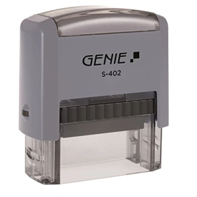 Imagen de Genie S 402 Juego de sellos autoentintados (hasta 4 líneas; personalizable; incluye accesorios; almohadilla tinta), color negro y gris