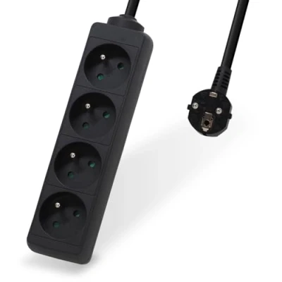 Imagen de Waytex 52130 Regleta de 4 enchufes eléctricos (16 A, 2 P+T, Cable 1,50 m, Seguridad Infantil, CE NF, Color Negro