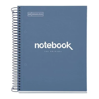 Imagen de Miquelrius Cuaderno A5 Notebook Emotions, 120 Hojas de 90 g/m², Cuadrícula 5 mm, Franjas Colores, Espiral Microperforado, Cuadriculado, Tapa Extra Rígida, 2 Taladros, Azul Marino