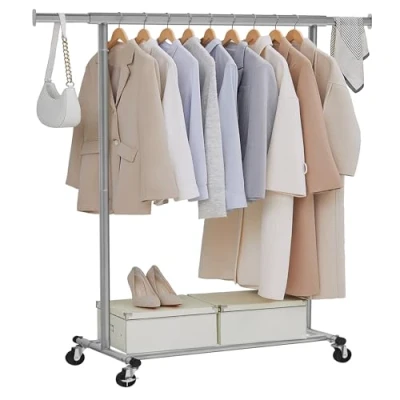 Imagen de SONGMICS Burro Ropa con Ruedas, Perchero Extensible Carga Pesada, Capacidad de Máx. 100 kg, Fácil Montar, Portátil, Gris Paloma HSR013G01
