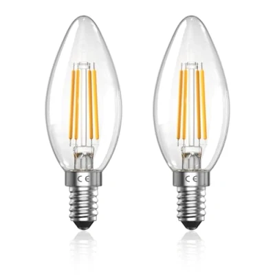 Imagen de TobeBright Bombillas Vela de Filamento LED E14, Bombilla E14 C35 4W Equivalente a 40W Vintage Regulable Blanco Cálido 2700K para Candelabro, Lámpara Mesa (Paquete 2)